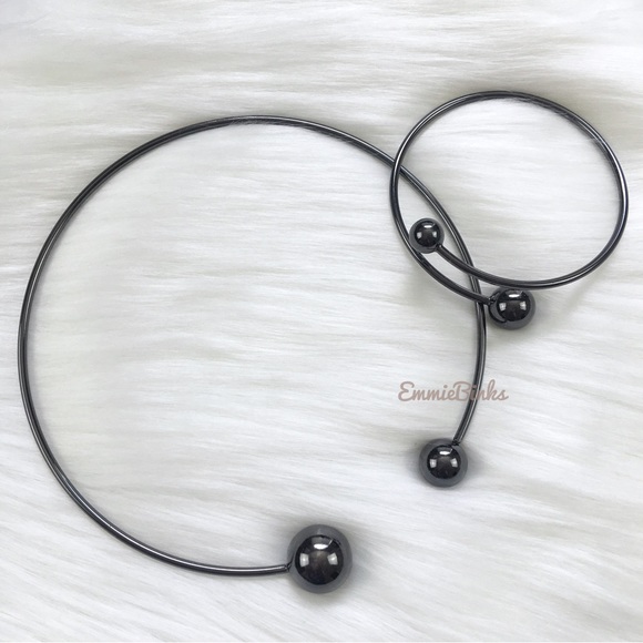New Unique 2 Piece Metal Ball Open Collar Necklace & Bracelet Set - Picture 5 of 16